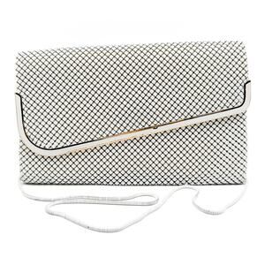 Vintage 60s-70s White Metal Mesh Evening Clutch Crossbody Purse Italian